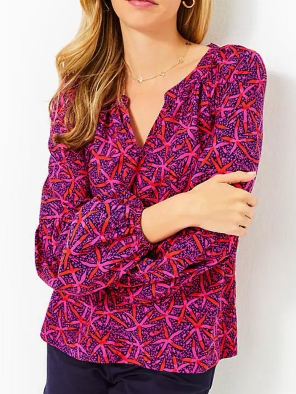 NWT Lilly Pulitzer Pink & Purple Starfish V-Neck Long Sleeve Top